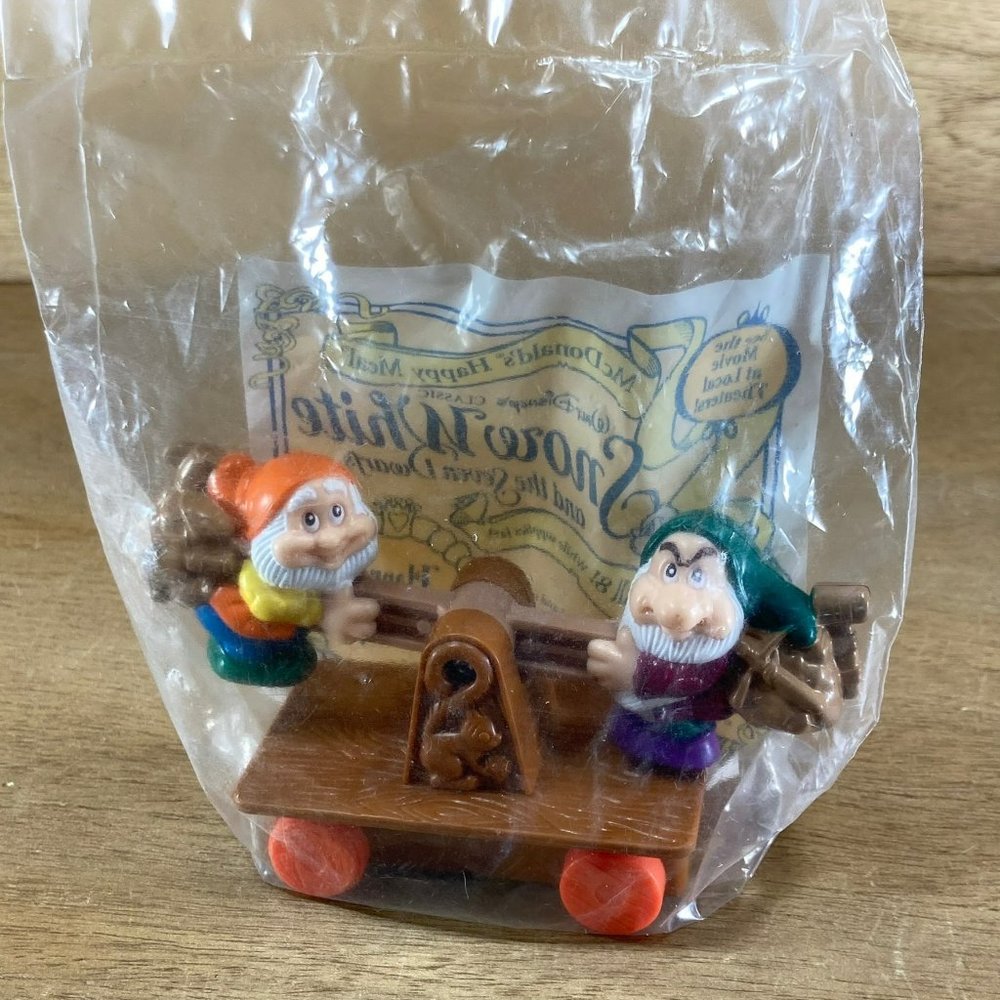 Vintage 1992 McDonalds Happy Meal Toy Disney Snow White Happy Grumpy Brand New